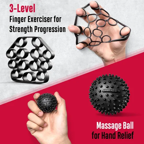 Miniatura 6 de FitBeast Entrenador de fuerza de agarre, kit de fortalecimiento de agarre de mano, paquete de 6 con fortalecedor de antebrazo de resistencia Negro