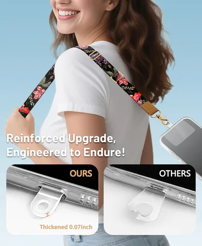 Miniatura 3 de Cordón cruzado para teléfono celular con correa para la muñeca, diseño de flores, para colgar alrededor del cuello, correa floral ajustable