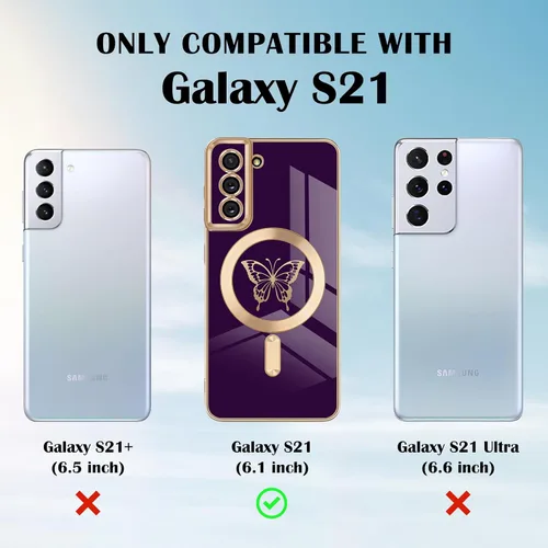 Miniatura 5 de Newseego Funda magnética para Samsung Galaxy S21 Plus 5G, bonita funda de lujo con borde chapado de mariposa para mujeres, niñas y hombres, TPU