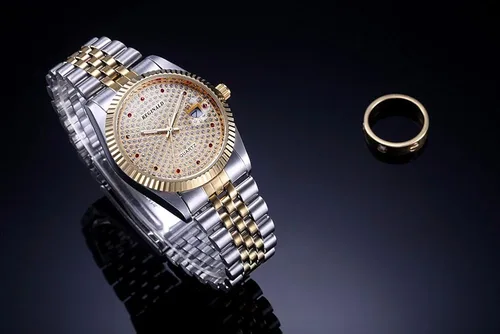 Miniatura 2 de Fanmis Reloj de pulsera de lujo para mujer, de cuarzo, de oro y dos tonos de acero inoxidable