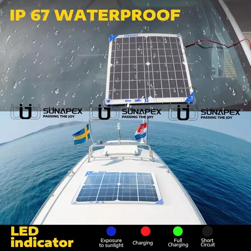 Miniatura 4 de SUNAPEX Mantenedor de cargador solar de goteo de 12 V y 20 vatios, cargador de batería solar impermeable, kit de panel solar, controlador de carga