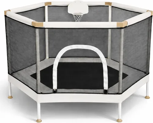 Miniatura 12 de Trampolín para Niños, Trampolín Estético para Interiores y Exteriores para Niños Pequeños con Red de Seguridad, Aro de Baloncesto, Capacidad de 220