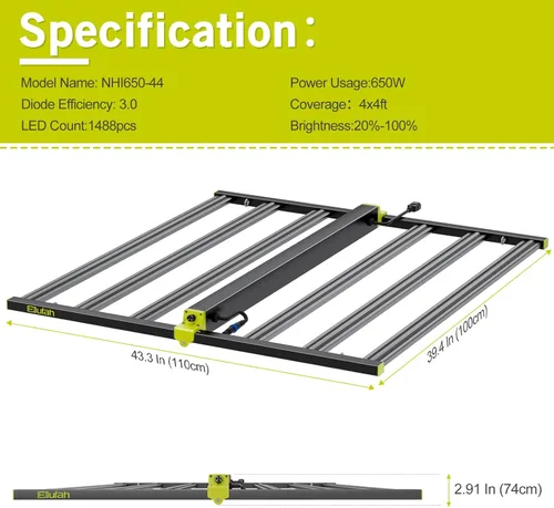 Miniatura 5 de NHI 6500 650W Luces LED de crecimiento, lámpara de cultivo LED de espectro completo para plantas de interior, cadena de margaritas regulable