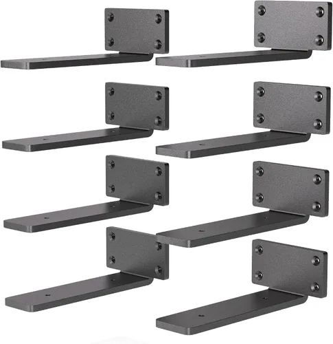 Miniatura 22 de Paquete de 4 soportes flotantes para estantes de 4 pulgadas, soportes ocultos en L resistentes, soportes de estante industriales rústicos
