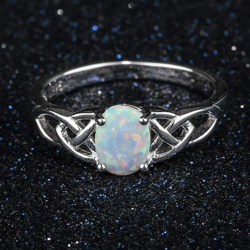 Miniatura 4 de Anillo de compromiso de boda con forma de corazón de ópalo de fuego de plata de ley 925, Metal, Ópalo