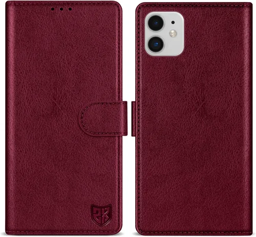 ZZXX Funda tipo cartera para iPhone 11 con bloqueo RFID, ranura para tarjetas, función atril, cierre magnético, funda protectora de cuero para Rojo