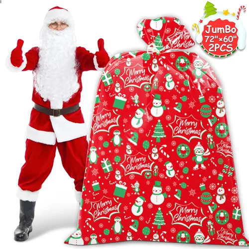 Miniatura 13 de HYmoso 1 pieza bolsas de regalo de Navidad extragrandes, bolsas de regalo jumbo para bicicleta para regalos navideños enormes de gran tamaño, bolsa