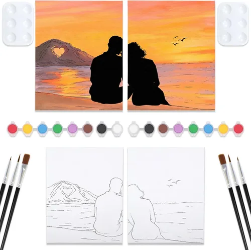 Miniatura 12 de Nuberlic Paquete de 2 Lienzos Predibujados de 8x10 pulgadas para Pintar para Adultos Kit de Pintar y Beber para Noche de Cita de Parejas Adultas