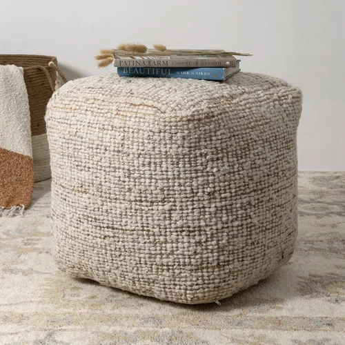 Miniatura 12 de Puf otomano de mezcla de algodón de tejido plano con bloques de color azul/beige para decoración del hogar Reposapiés industrial hecho a mano