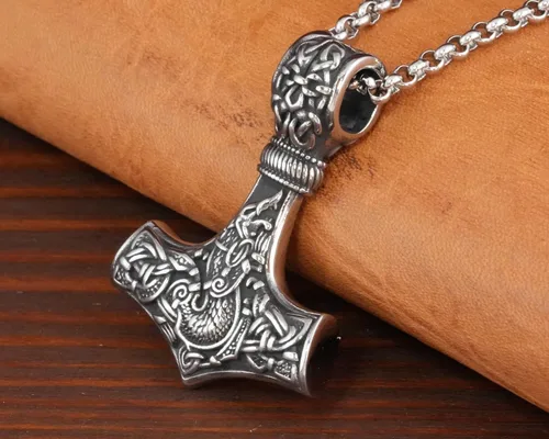 Miniatura 60 de Viking Thors Hammer Necklace Pendant - Vegvisir Aegishjalmur Helm of Awe Raven Huginn Muninn Pendant Necklace Amulet Talisman - Thor Necklace