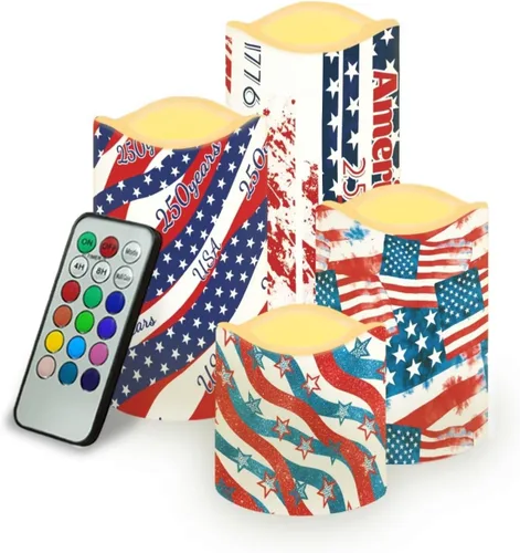 Miniatura 17 de Jeiento American Flag Flameless Candles 4 Pack 4th of July Home Decoration Flower American Flag LED Candles Battery Operated with Timer Remote