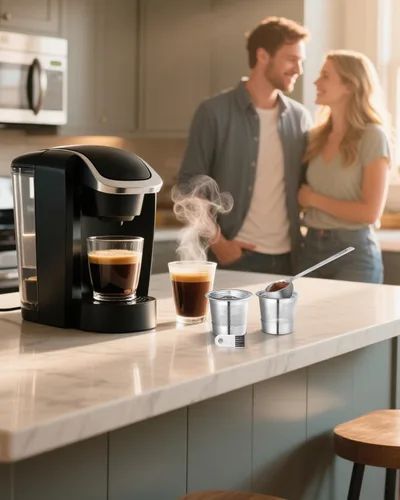 Miniatura 8 de Paquete de 2 tazas K reutilizables para Keurig 1.0 – Cápsulas de café de acero inoxidable con tapa esférica y cuchara de metal – Filtros de café