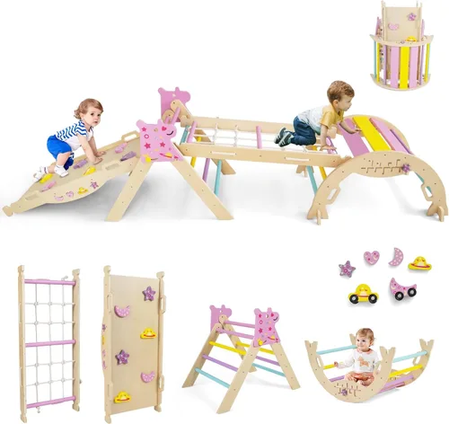 Costzon Pikler - Juego de triángulos plegables 9 en 1, juguetes de escalada para bebés, juego de escalada Montessori de madera para aprendizaje y