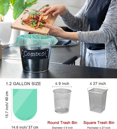 Miniatura 4 de AYOTEE - 200 bolsas de basura pequeñas compostables, bolsas de basura compostables de 1.2 galones, bolsas de compost fuertes sin perfume, se adaptan