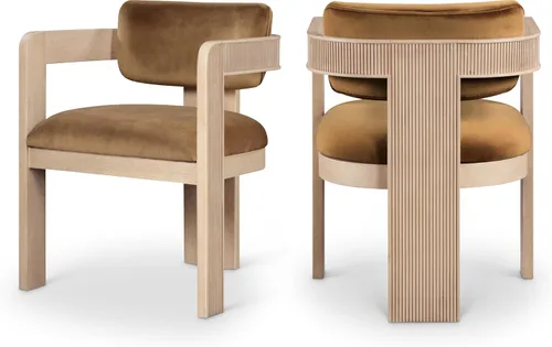 Miniatura 12 de Meridian Furniture 11095Beige-C Sacha Collection Silla de comedor Art Deco, terciopelo beige ultra lujo, terciopelo 460 GSM, madera sólida estriada