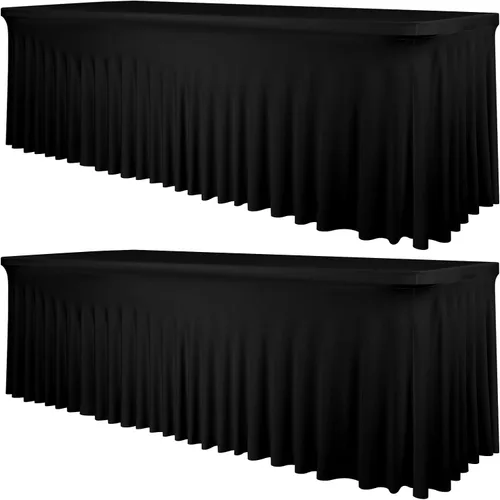 Miniatura 18 de fani Paquete de 2 faldas de mesa elásticas negras para mesa rectangular de 6 pies, manteles elásticos de elastano lavables con falda, mantel