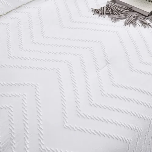 Miniatura 7 de Juego de Edredón Jacquard Boho con Mechones - Tamaño Twin Juegos de Edredón Bordado Blanco Suave con Estilo Boho Shabby Chic