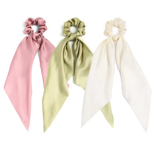 Miniatura 28 de Coleteros para el cabello para mujer, bufanda LFOUVRE Scrunchies, 2 piezas de bufandas anudadas para niñas, bufanda de satén sedoso, banda elástica