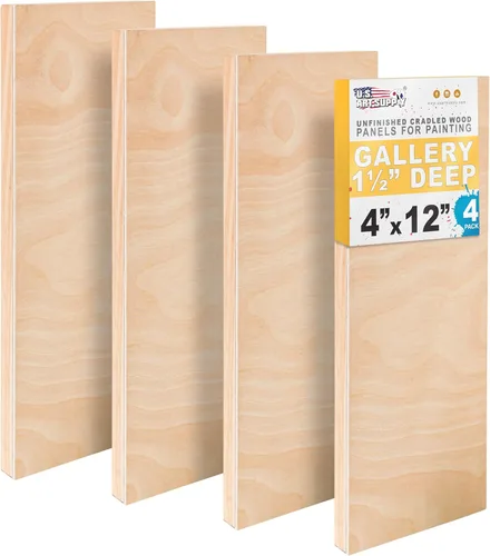 U.S. Art Supply Paneles de madera acunados sin terminar de 4 x 12 pulgadas para pintar, galería de 1-1/2 pulgadas de profundidad (paquete de 4