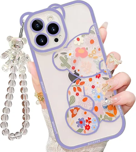 Miniatura 11 de IAIYOXI Funda de teléfono con diseño de oso de dibujos animados 3D para iPhone 13 Mini, moderna y elegante, divertido diseño de oso rosa, funda