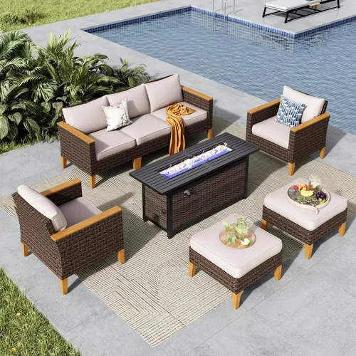 Miniatura 43 de MFSTUDIO Juego de 2 muebles de ratán para patio, sofá biplaza de mimbre para exteriores, juego de conversación para jardín, piscina, patio trasero