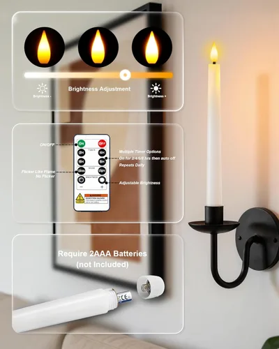 Miniatura 9 de Homemory 3 velas cónicas cerosas sin llama con control remoto, candelabros LED sin llama, velas altas clásicas, velas cónicas parpadeantes que