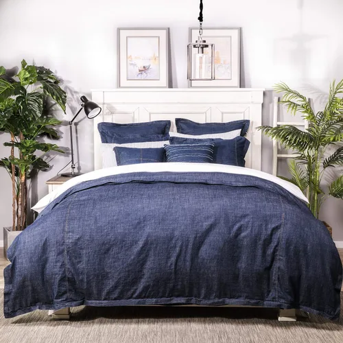 Miniatura 8 de Elegant Life Home Falda de cama de mezclilla lavada teñida con hilo de algodón, con volantes de polvo, caída a medida de 18 pulgadas