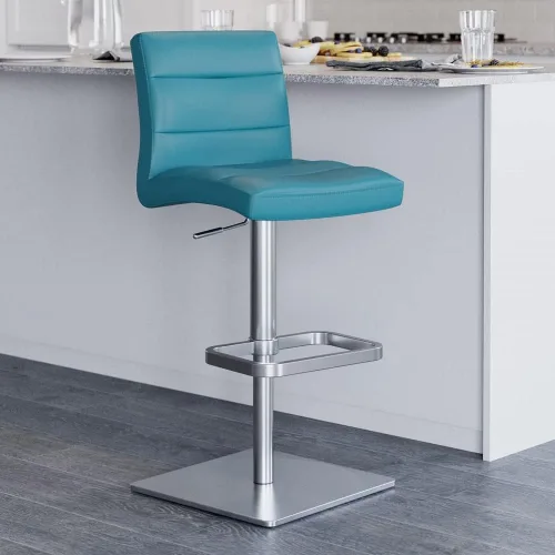 Miniatura 13 de ZURI Taburete de bar moderno negro de altura ajustable con base plana redonda cepillada