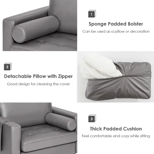 Miniatura 7 de Giantex Sofá individual, silla decorativa, sillón con cojín cómodo, bolsillos para revistas, sala de estar, silla de ocio tapizada para dormitorio