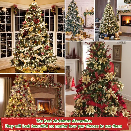 Miniatura 7 de Liliful - Juego de adornos para árbol de Navidad de 132 piezas, incluye bolas de Navidad, adornos LED, luces, purpurina, lazos de flor de pascua