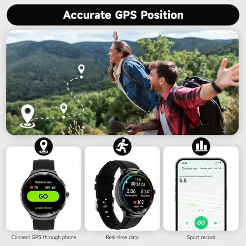 Miniatura 8 de Relojes inteligentes para hombres y mujeres, rastreador de actividad física, reloj inteligente AMOLED de 1.43 pulgadas con pantalla táctil para Negro