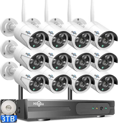 Miniatura 10 de Hiseeu Sistema de Cámara de Seguridad WiFi Pro de 100 pies, Kit NVR 4K de 16CH, Sistema de Cámara de Seguridad CCTV Doméstica de 5MP con Cable