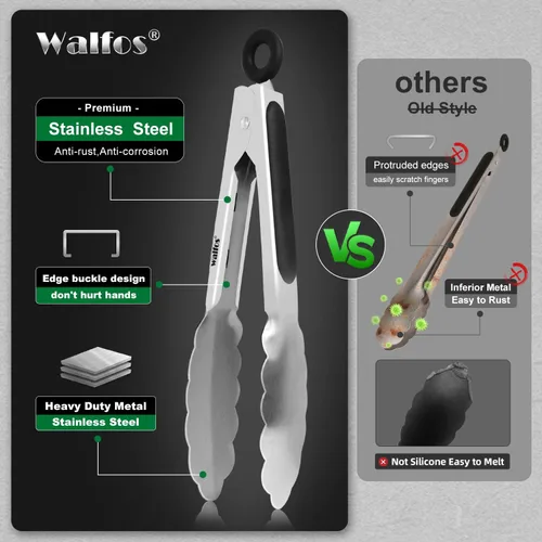 Miniatura 5 de Walfos Pinzas de cocina pequeñas de 7 pulgadas para cocinar, mini pinzas de silicona para servir, ideales para cocinar, ensalada, parrilla, pasta