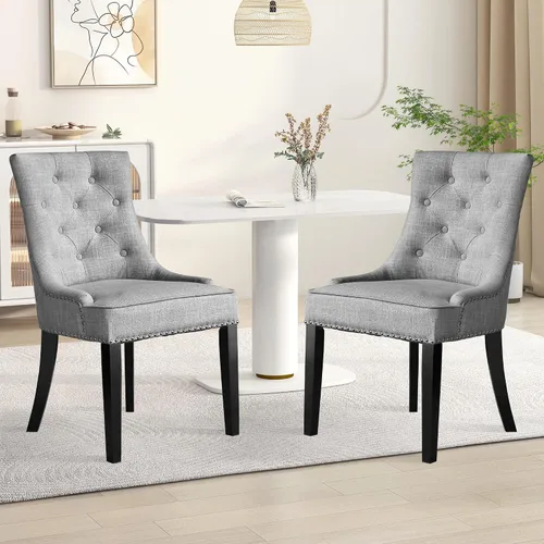 Miniatura 5 de Vanity Art Juego de 2 sillas de comedor con botones copetudos, cómodas sillas de comedor tapizadas de tela, sillas acolchadas con patas de madera