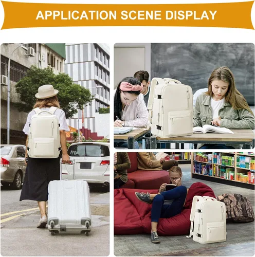 Miniatura 7 de coowoz Mochila de mano para mujeres y hombres, mochila de viaje aprobada por aerolíneas, mochila deportiva para laptop, A- Beige, Compacto