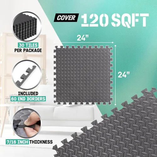 Miniatura 3 de Yes4All 24SQFT-120SQFT - Tapete de ejercicio de rompecabezas para gimnasio en casa, baldosas de espuma EVA entrelazadas con borde