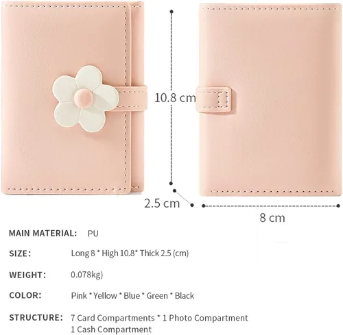 Miniatura 37 de MEISEE Billetera pequeña para niñas y mujeres, billetera de tres pliegues, bolsillo para efectivo, con estampado de flores, monedero con ventana
