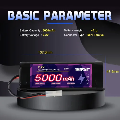 Miniatura 2 de 7.2V RC NiMH Batería 5000mAh Capacidad Recargable 6-Cell Flat Battery Pack (TMY Plug)