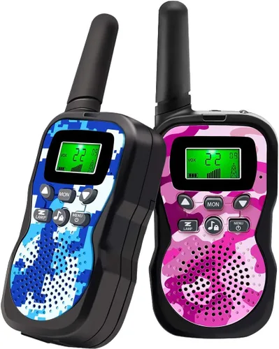 Walkie Talkie para niños, juguetes para niños y niñas de 3 a 12 años con pantalla LCD retroiluminada y rango de linterna de hasta 1.9 mi, regalos
