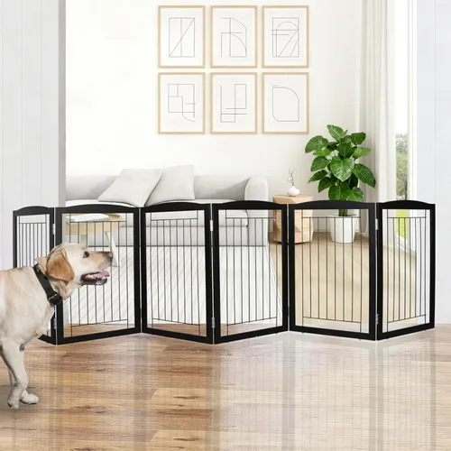 Miniatura 38 de ZJSF Puerta plegable independiente para perros, puerta de madera extra ancha blanca para cachorros, 6 paneles, puertas altas para mascotas