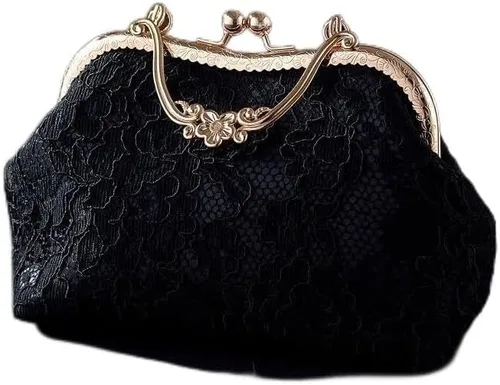 Bolso de mano vintage de satén para fiesta de noche, bolso de mano para mujer (color negro), Negro -