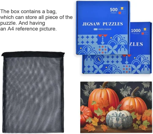 Miniatura 7 de Pumpkin Fall Jigsaw Puzzles 500 Pieces for Adults with Mesh Storage Bag 2011671