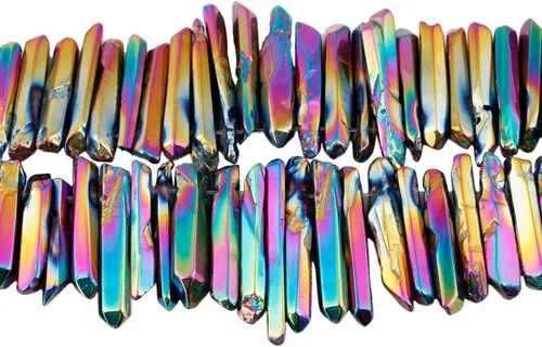 Miniatura 8 de TUMBEELLUWA Puntas de cristal de cuarzo para bisutería Cuentas de cristal de cuarzo con revestimiento de titanio pulidas o en bruto 15 pulgadas