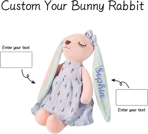 Miniatura 8 de Dyoart Conejo de Pascua personalizado con nombre, juguete de peluche bordado hecho a mano, regalo de Pascua personalizado para bebés y niñas