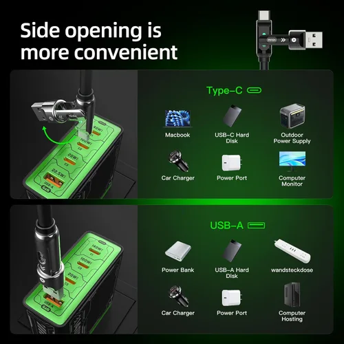 Miniatura 4 de MFish Cable de carga rápida 4 en 1, 6.6 pies 240 W PD 3.1 USB-A/USB-C a USB-C e Lightning, cable de carga múltiple de silicona con funda, compatible