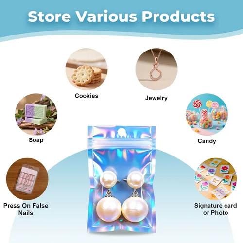 Miniatura 2 de Bolsas holográficas, bolsas resellables a prueba de olores de 2 x 2.5 pulgadas para almacenamiento de alimentos, pequeñas empresas y recuerdos