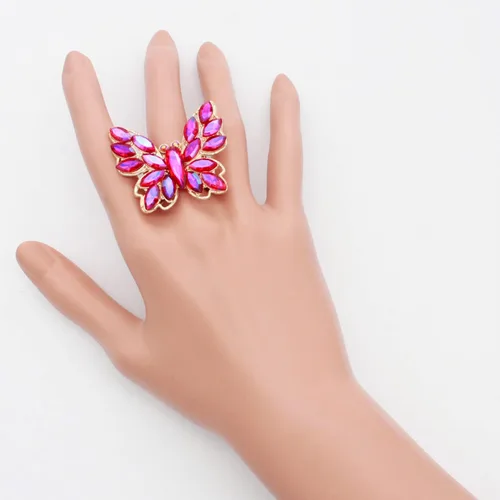 Miniatura 4 de Lavencious Anillo elástico de mariposa con encanto de cristal para mujer, tamaño libre para 7-9