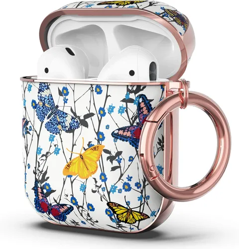 ULAK Funda para AirPods 1 y 2, diseño elegante para AirPods para mujeres y niñas, bonito patrón de mariposa, funda protectora a prueba de golpes con