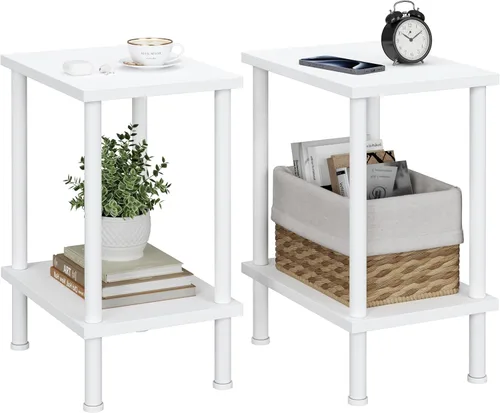 Miniatura 13 de Vimber Mesa auxiliar, mesa lateral, juego de 2, mesitas de noche con estantes de almacenamiento de 2 niveles, mesa para sofá para espacios pequeños
