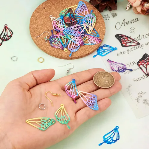 Miniatura 6 de Conectores Colgantes de Filigrana, Acero inoxidable, Sin piedra preciosa Kit de fabricación de aretes de ala de mariposa
